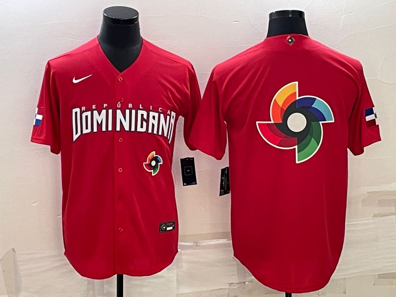 Men 2023 World Cub Dominican Blank Red Nike MLB Jersey5